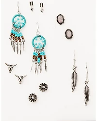 Shyanne Women's 6-piece Silver & Turquoise Longhorn Dreamcatcher Earrings Set