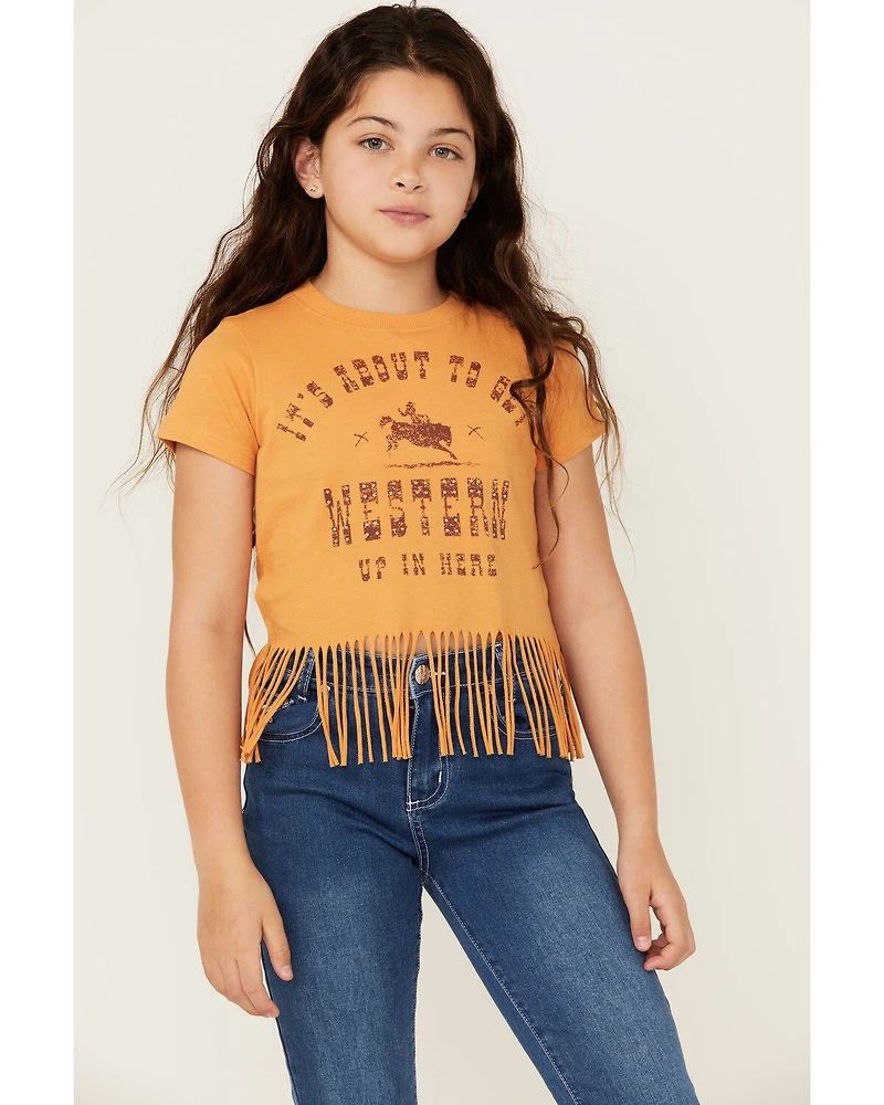 Shyanne Girls' It's About To Get Western Fringe Short Sleeve Graphic Tee