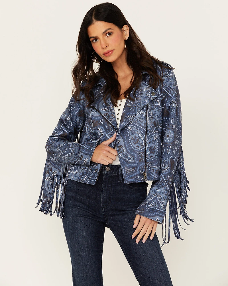 Idyllwind Women's Banbury Printed Faux Suede Moto Jacket