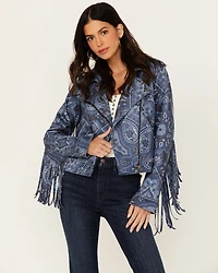 Idyllwind Women's Banbury Printed Faux Suede Moto Jacket