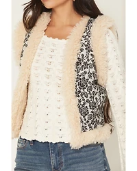 Rock & Roll Denim Women's Faux Fur Lined Floral Fashion Vest