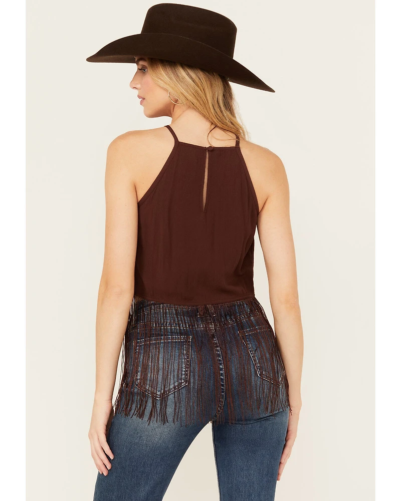 Shyanne Women's Embroidered Fringe Hem Crinkle Top