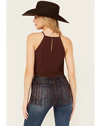 Shyanne Women's Embroidered Fringe Hem Crinkle Top