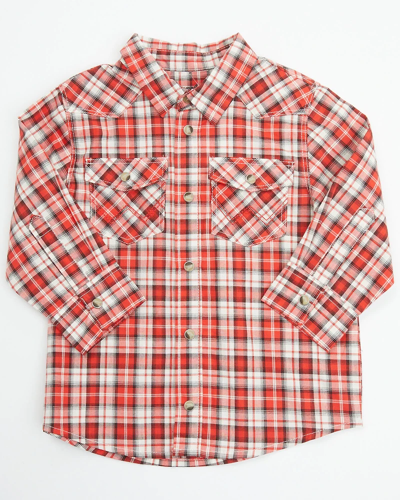 Wrangler Toddler Boys' Plaid Print Long Sleeve Snap Western Shirt