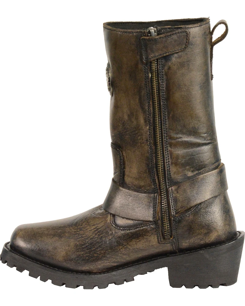 Milwaukee Leather Women's Distressed Brown Classic Harness Boots - Square Toe