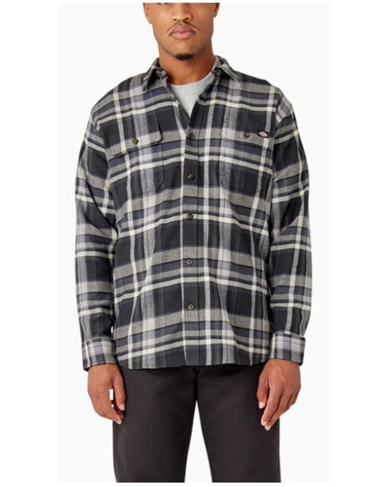 Dickies Men's Flex Plaid Print Long Sleeve Button-Down Flannel Work Shirt