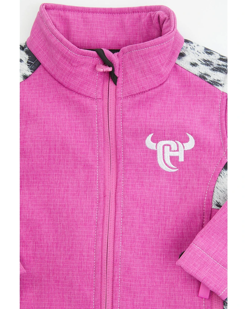 Cowgirl Hardware Toddler Girls' Cowhide Print Softshell Jacket