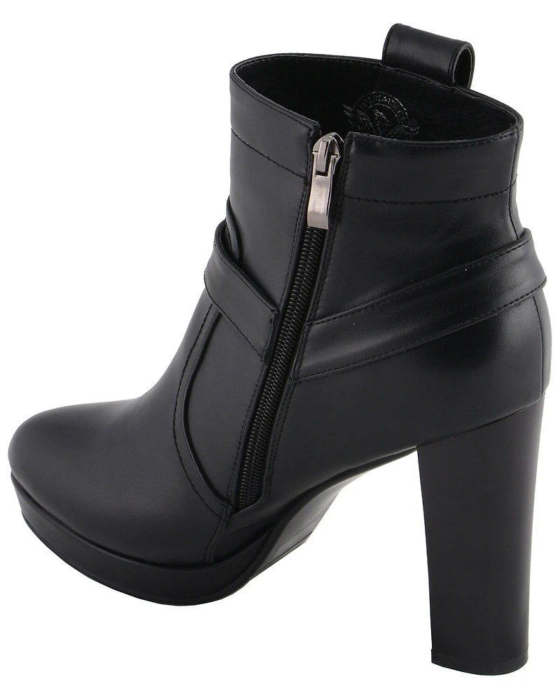 Milwaukee Leather Women's Block Heel Harness Booties - Round Toe