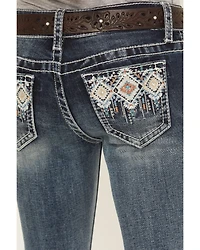 Grace LA Girls' Medium Wash Geo Diamond Pocket Bootcut Stretch Denim Jeans
