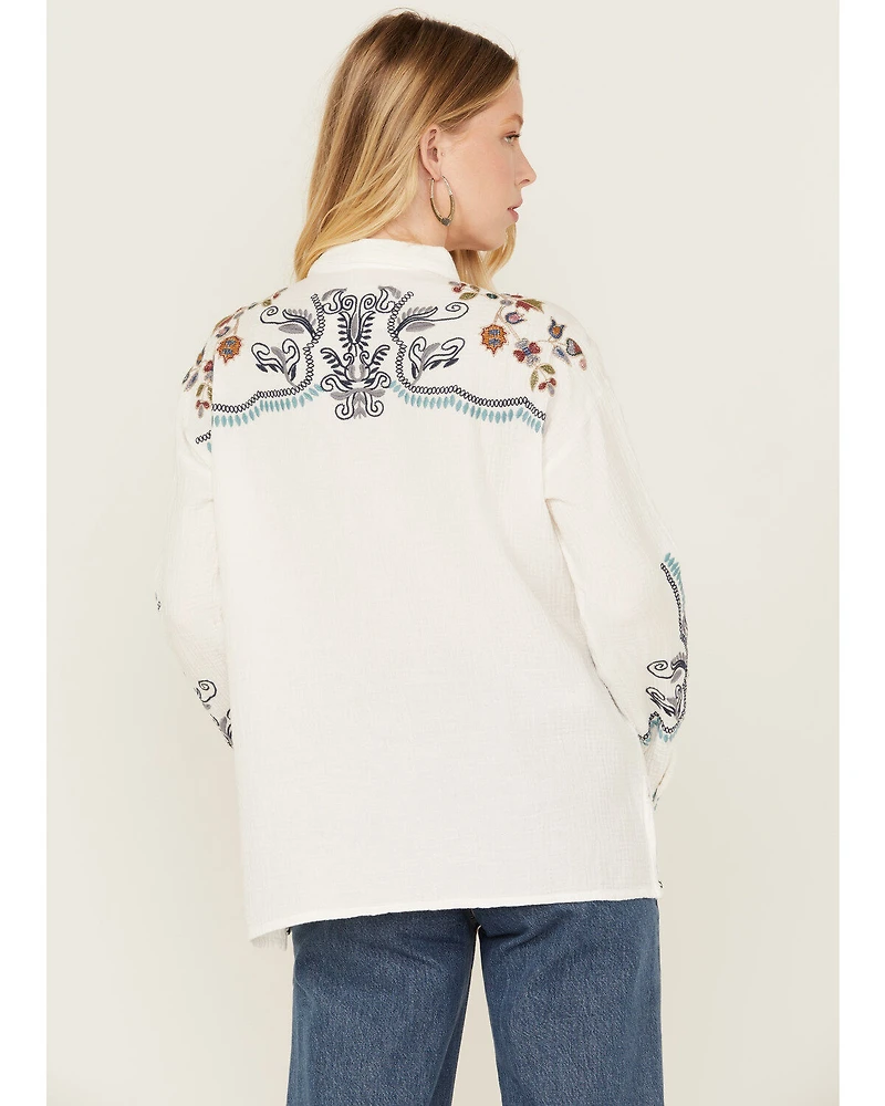 Johnny Was Women's Embroidered Long Sleeve Button-Down Shirt