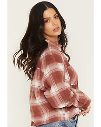 Ely Walker Women's Boot Barn Exclusive Plaid Print Long Sleeve Button-Down Cropped Flannel Shirt