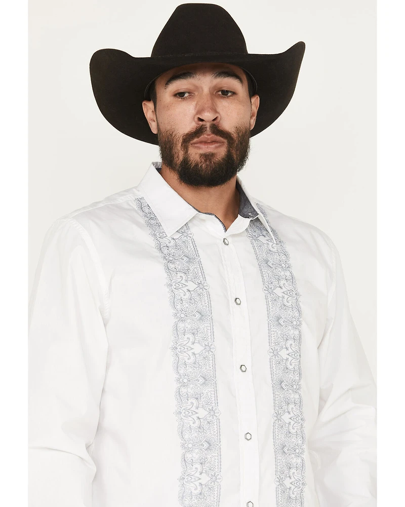 Moonshine Spirit Men's Heart Embroidered Long Sleeve Snap Western Shirt