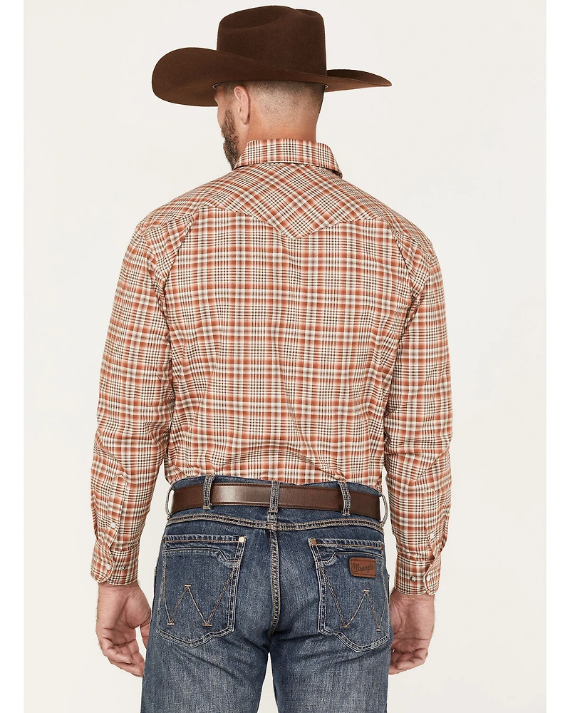 Rough Stock by Panhandle Men's Plaid Print Long Sleeve Pearl Snap Western Shirt
