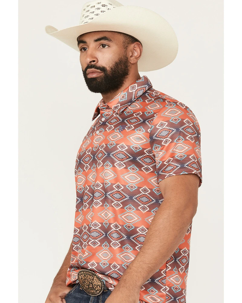 Rock & Roll Denim Men's Southwestern Print Short Sleeve Button-Down Polo Shirt