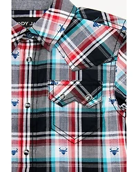 Cody James Toddler Boys' Steerhead Plaid Print Short Sleeve Snap Western Shirt