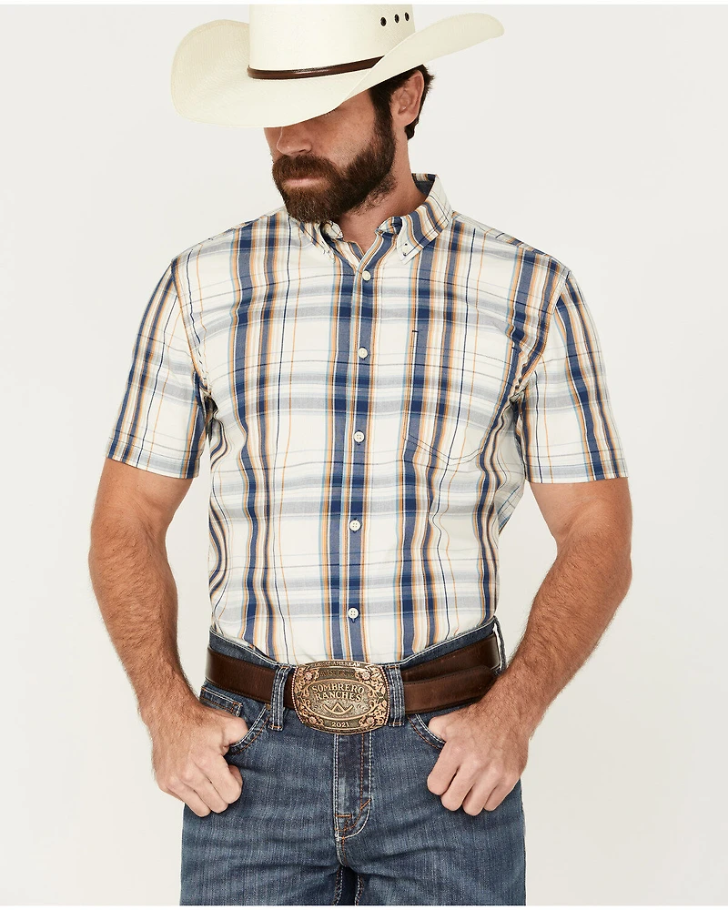 Cody James Men's Plaid Print Short Sleeve Button-Down Stretch Western Shirt