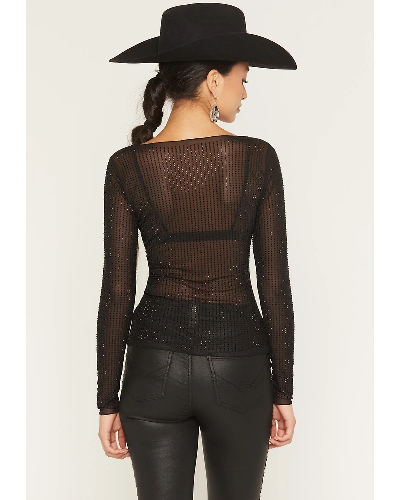 Idyllwind Women's Hollyhock Rhinestone Mesh Long Sleeve Shirt