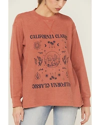 Cleo + Wolf Women's California Classic Graphic Thermal Pullover Sweatshirt