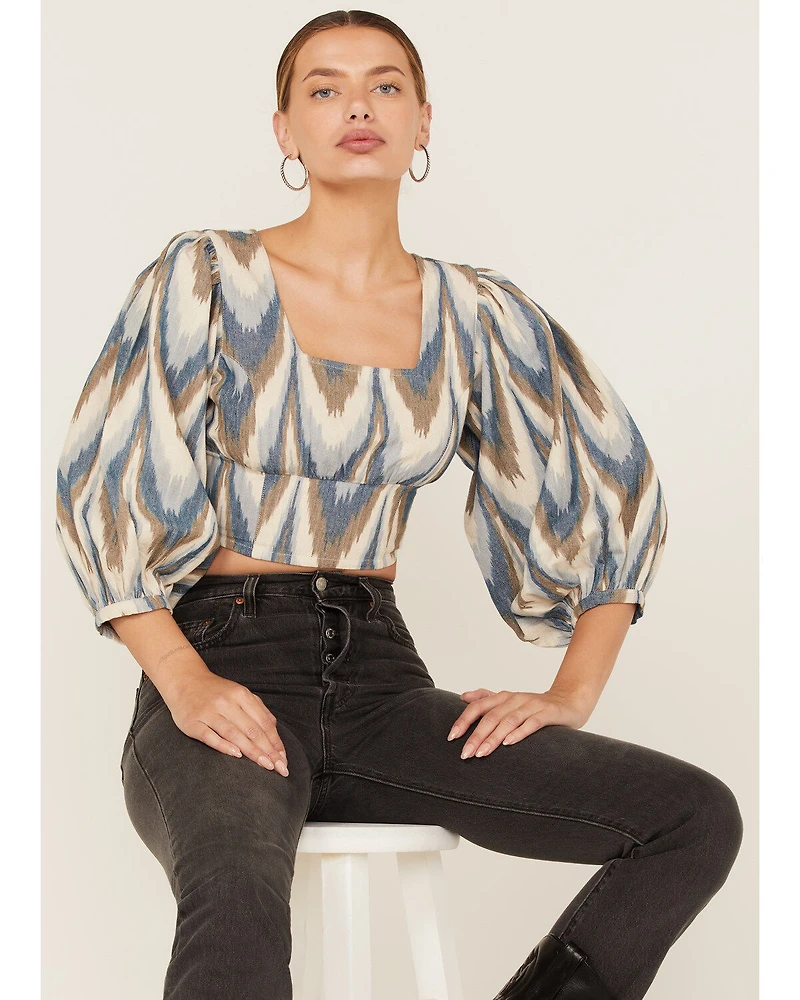 Shyanne Women's Ikat Print Puff Sleeve Crop Top