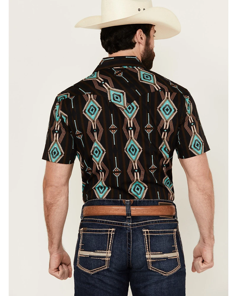Rock & Roll Denim Men's Southwestern Print Short Sleeve Snap Stretch Western Shirt