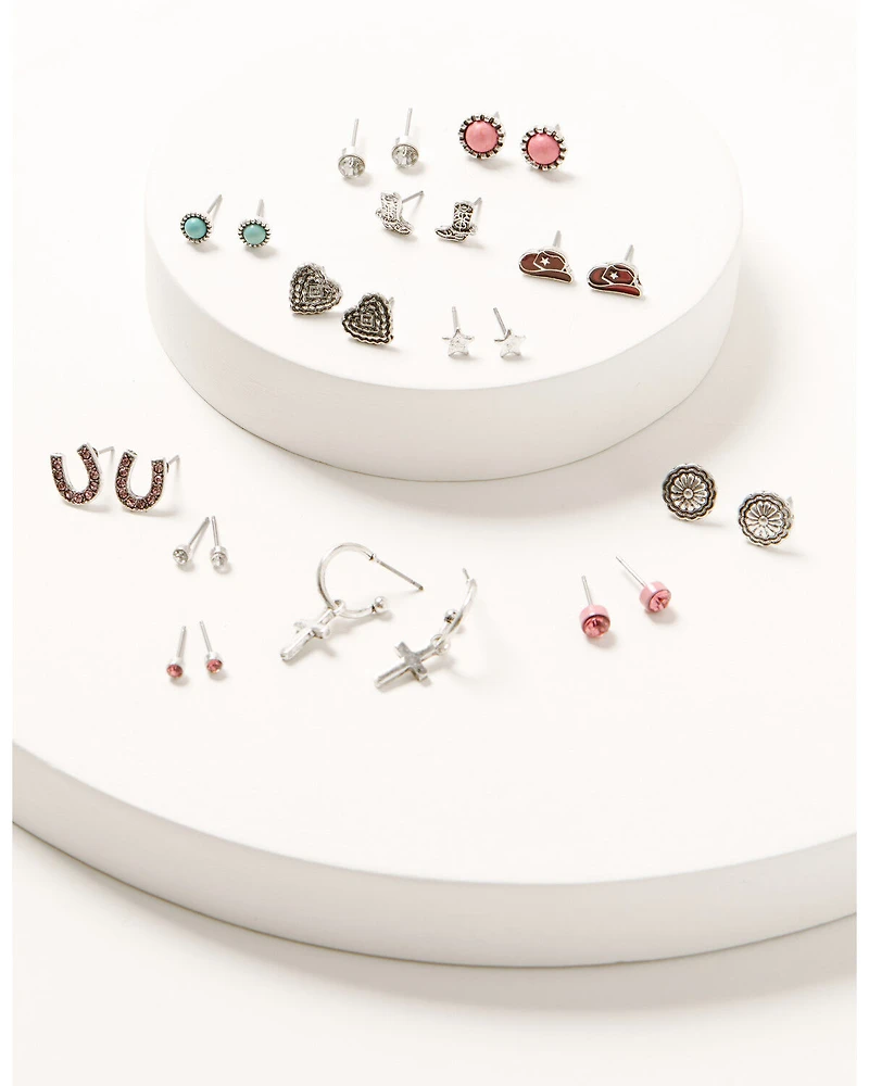 Shyanne Women's Horseshoe Cowgirl Stud Earring Set - 13 Piece