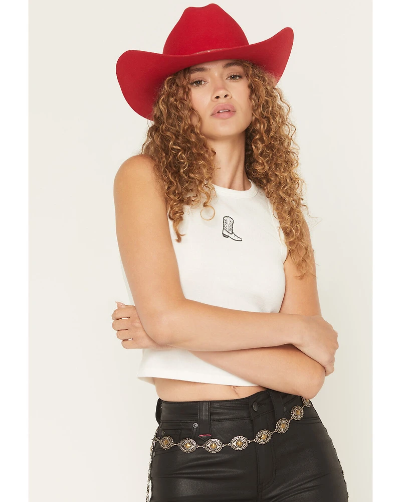 Originality Women's Embroidered Cowboy Boot Tank
