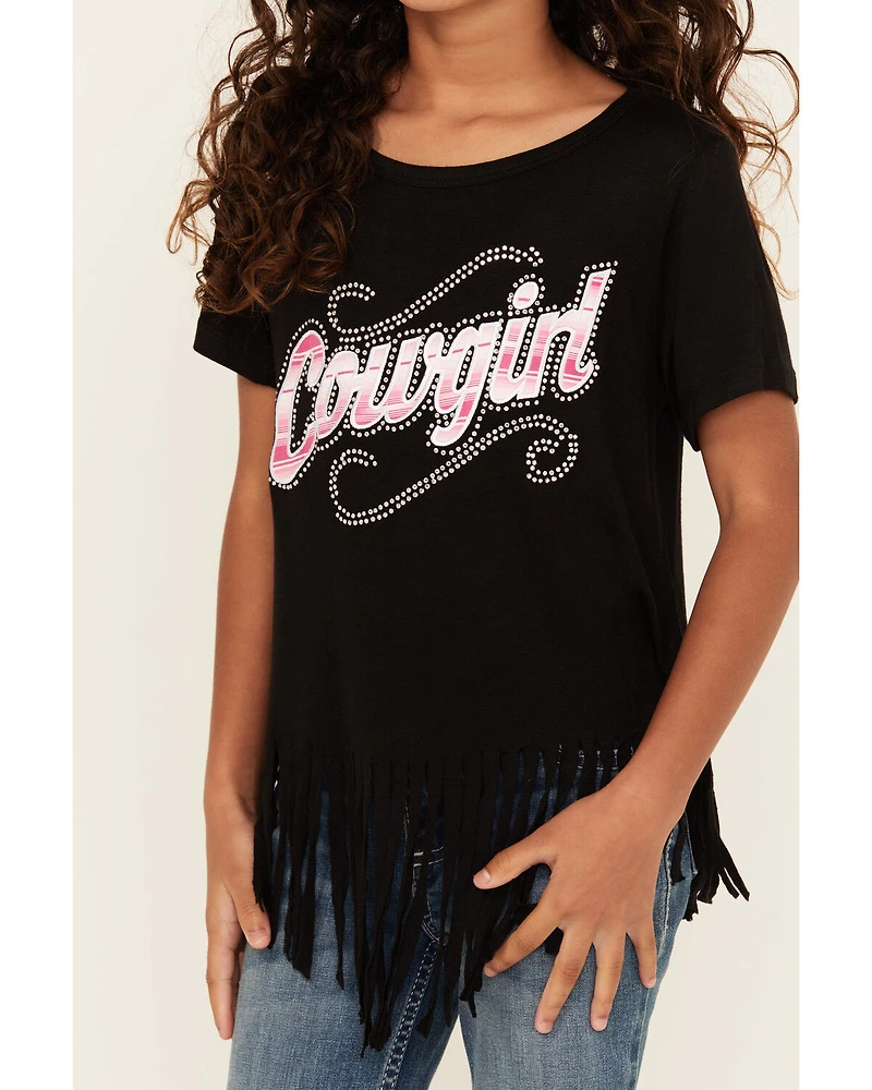 Cowgirl Hardware Girls' Bandana Fringe Short Sleeve Graphic Tee