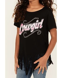 Cowgirl Hardware Girls' Bandana Fringe Short Sleeve Graphic Tee