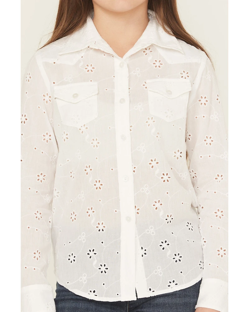 Roper Girls' Eyelet Long Sleeve Button-Down Western Shirt