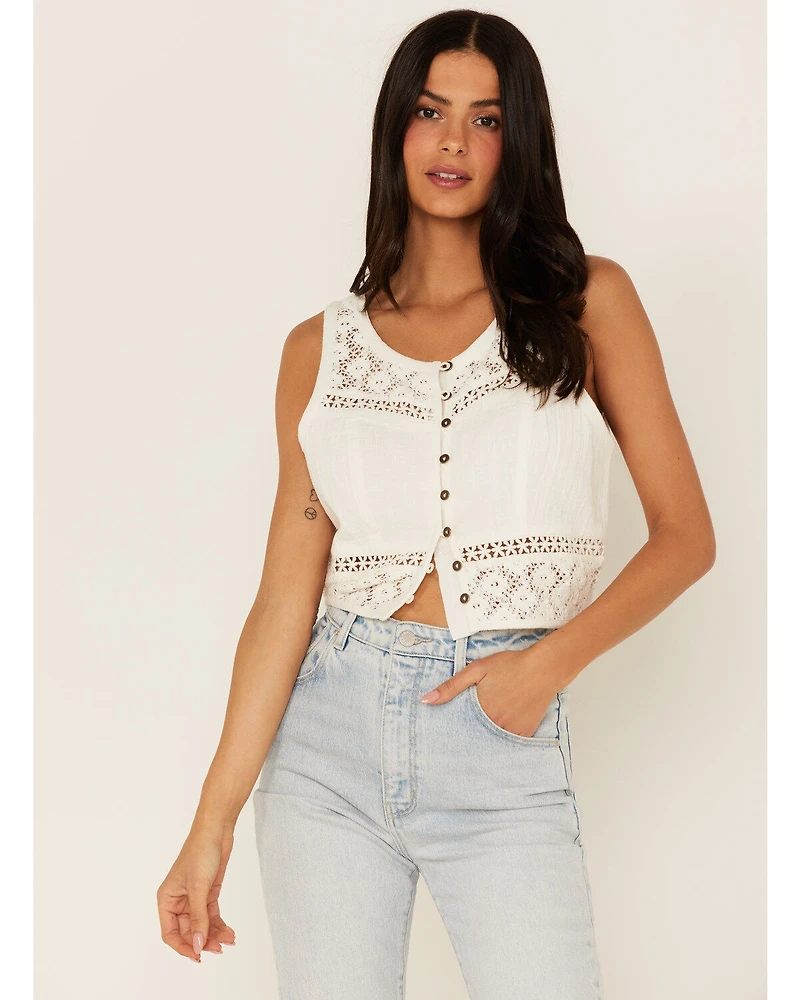 Cleo + Wolf Women's Crochet Floral Cropped Tank Top