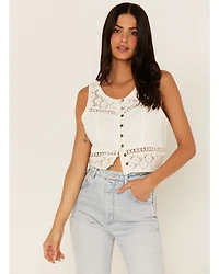 Cleo + Wolf Women's Crochet Floral Cropped Tank Top