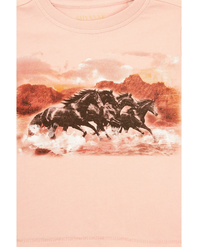 Shyanne Toddler Girls' Running Horses Short Sleeve Graphic Tee