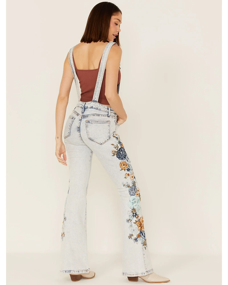 Driftwood Women's Light Wash Embroidered Denim Overalls