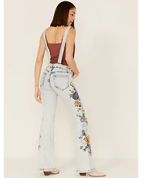 Driftwood Women's Light Wash Embroidered Denim Overalls