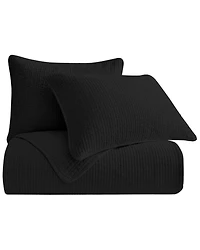 HiEnd Accents Black Stonewashed Cotton & Velvet 3-Piece King Quilt Set