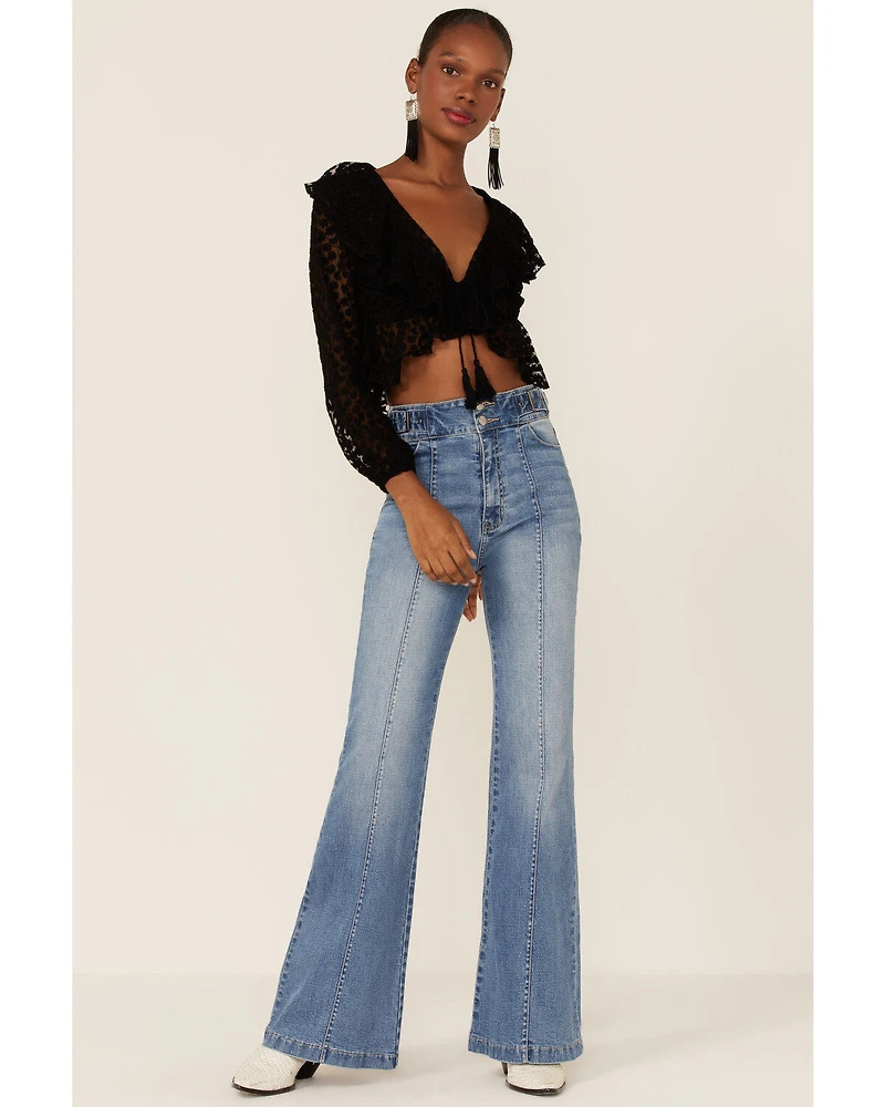 Saints & Hearts Women's Floral Lace Ruched Crop Top