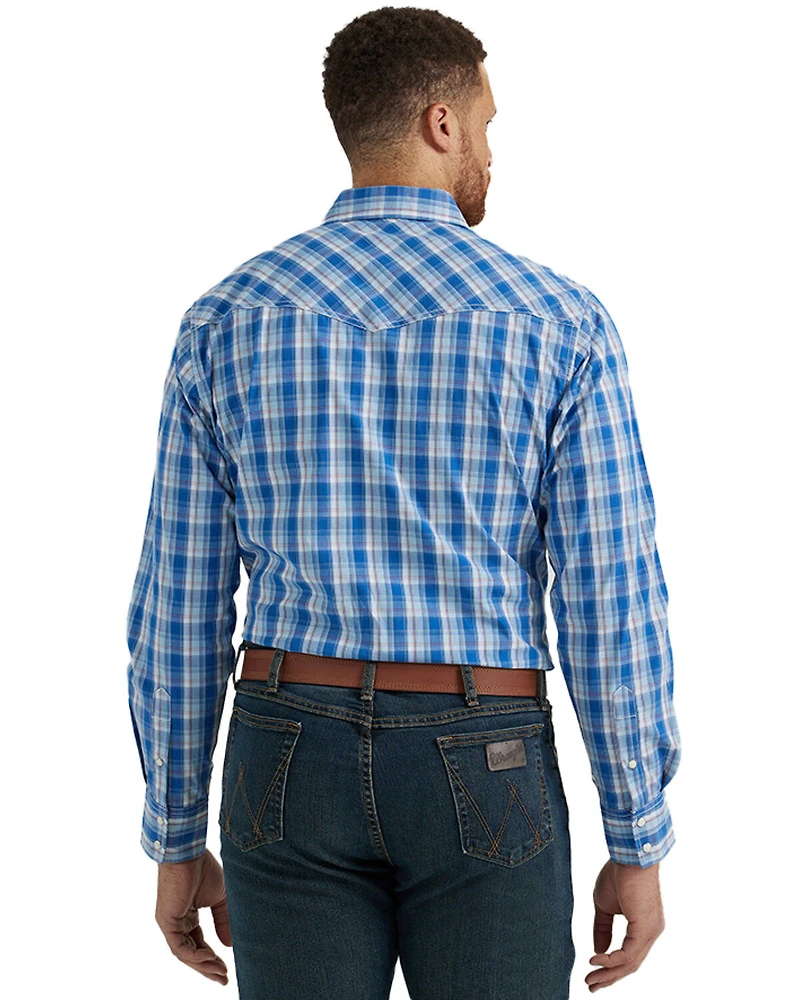 Wrangler Men's 20X Plaid Print Long Sleeve Snap Stretch Western Shirt