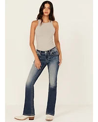 Miss Me Women's Dark Wash Embroidered 32" Bootcut Stretch Denim Jeans