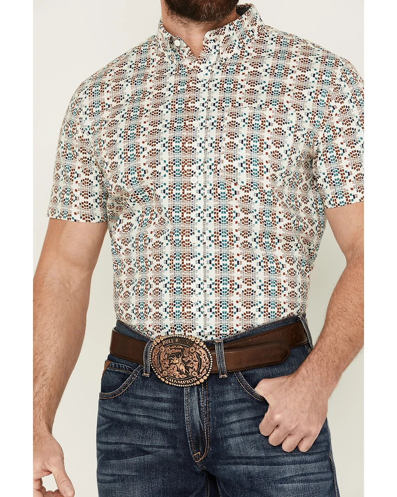 RANK 45® Men's Westgate Abstract Geo Print Short Sleeve Button-Down Stretch Western Shirt