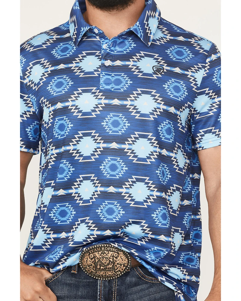 Rock & Roll Denim Men's Southwestern Print Short Sleeve Button-Down Stretch Polo