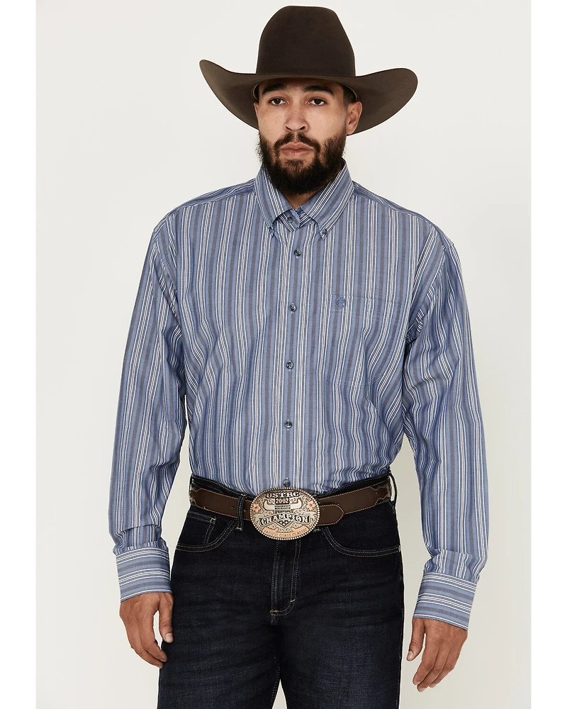 George Strait by Wrangler Men's Striped Long Sleeve Button-Down Western Shirt