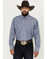 George Strait by Wrangler Men's Striped Long Sleeve Button-Down Western Shirt