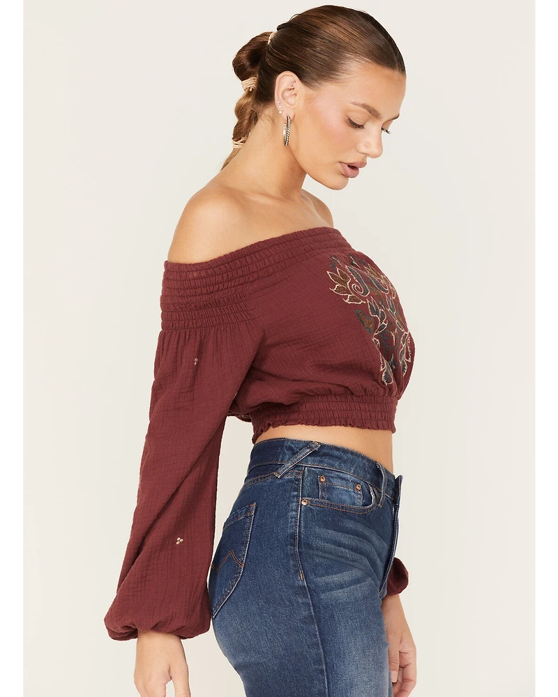 Shyanne Women's Off-Shoulder Embroidered Crop Top