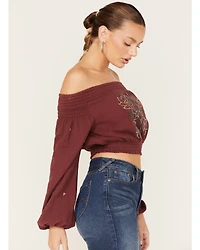 Shyanne Women's Off-Shoulder Embroidered Crop Top