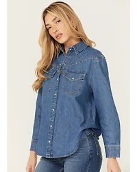 Levi's Women's Dark Medium Wash Sawyer Western Denim Studded Shirt