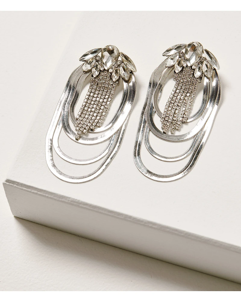 Wonderwest Women's Silver Jeweled Loop Earrings