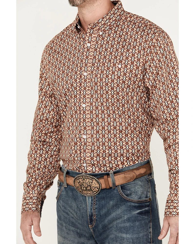 RANK 45® Men's Spur Printed Long Sleeve Button-Down Stretch Western Shirt