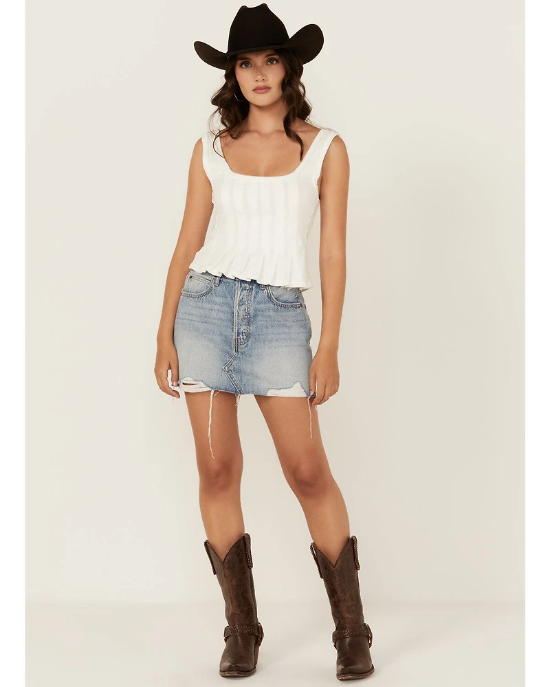 Cello Women's Medium Wash Mid Rise Denim Mini Skirt