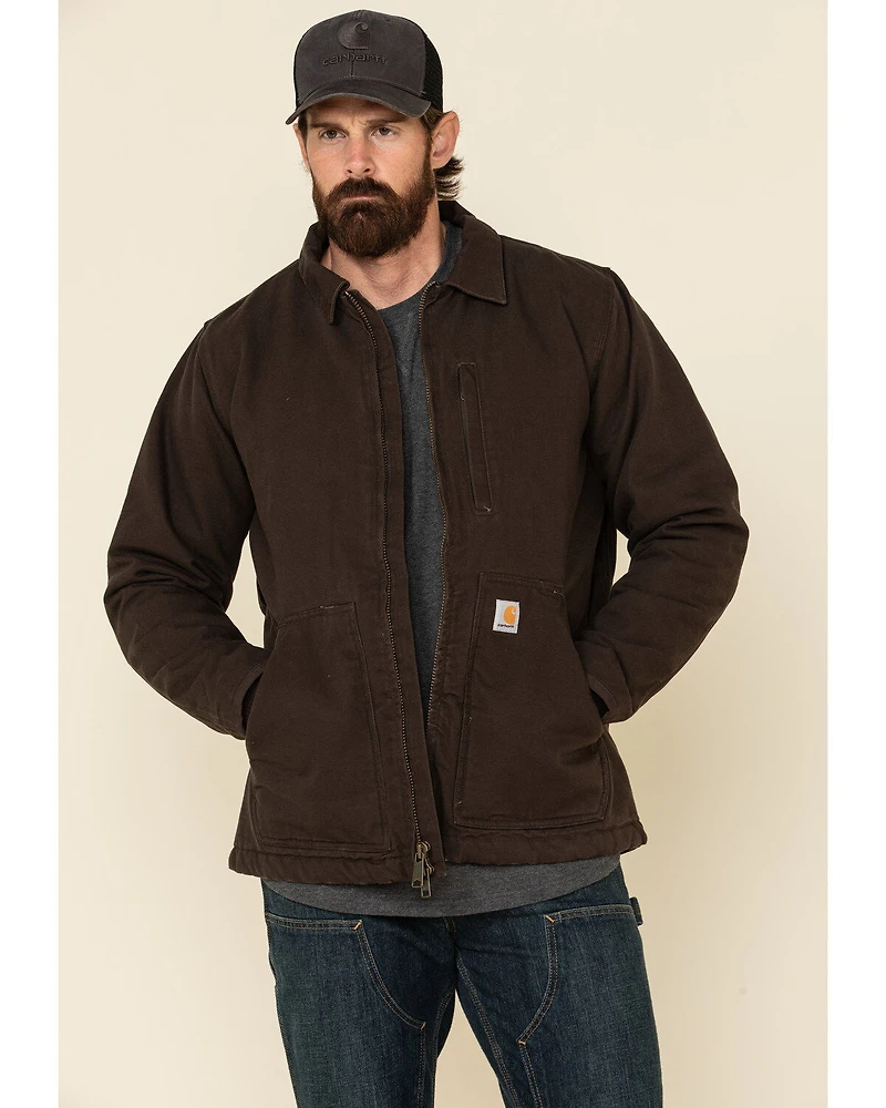 Carhartt Men's Dark Brown Washed Duck Sherpa Lined Work Coat - Big