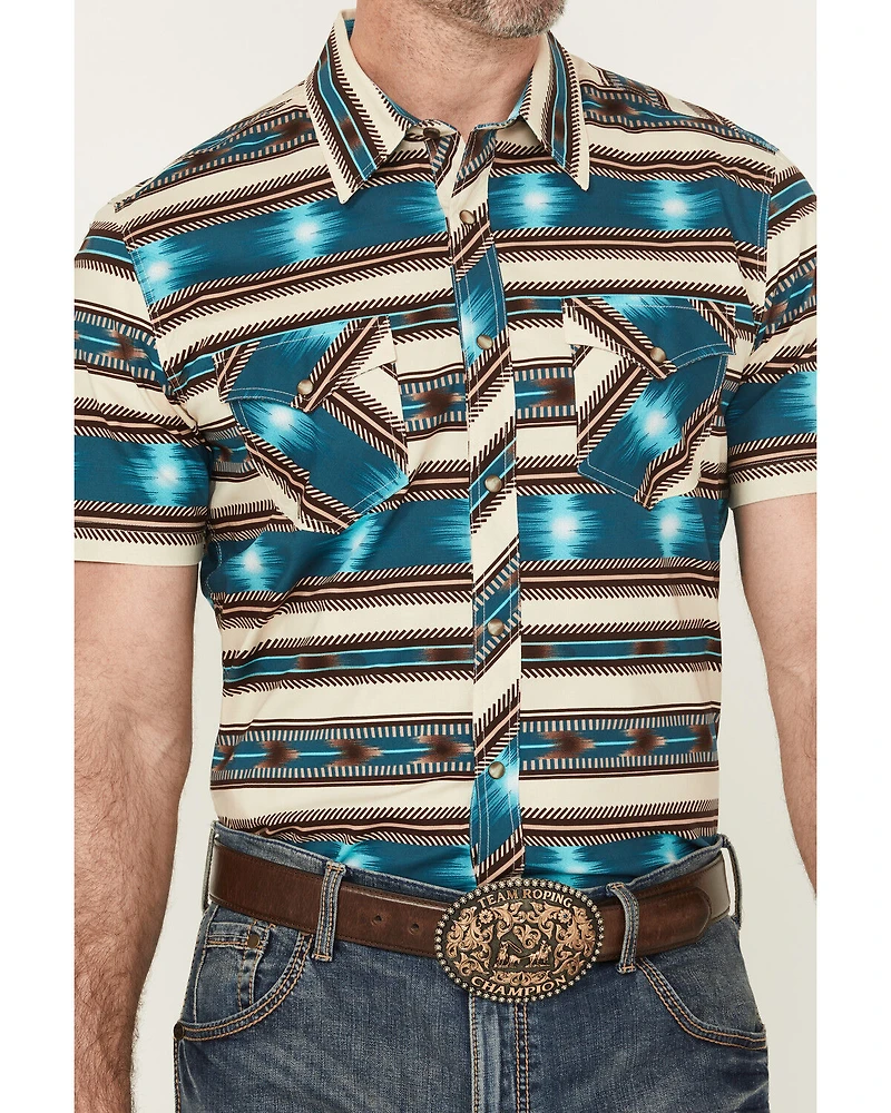 Rock & Roll Denim Men's Southwestern Striped Short Sleeve Snap Stretch Western Shirt